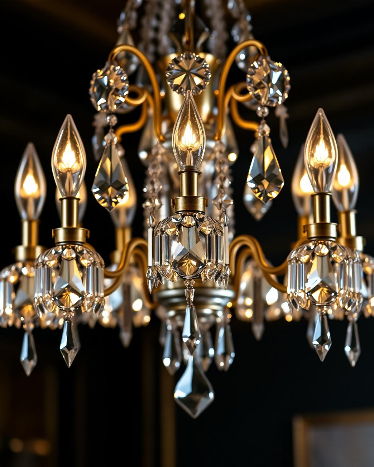 Crystal chandelier with brass fittings